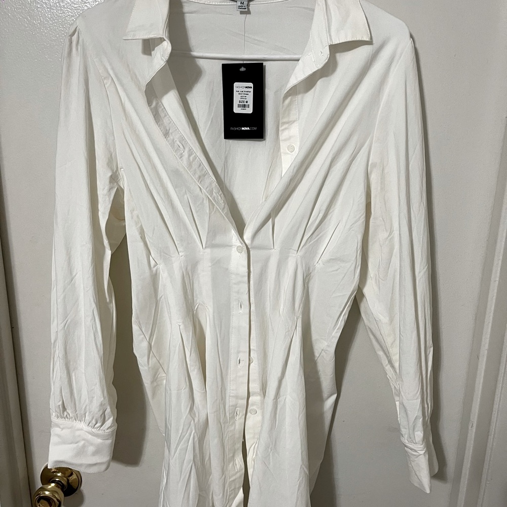 White mini button up dress